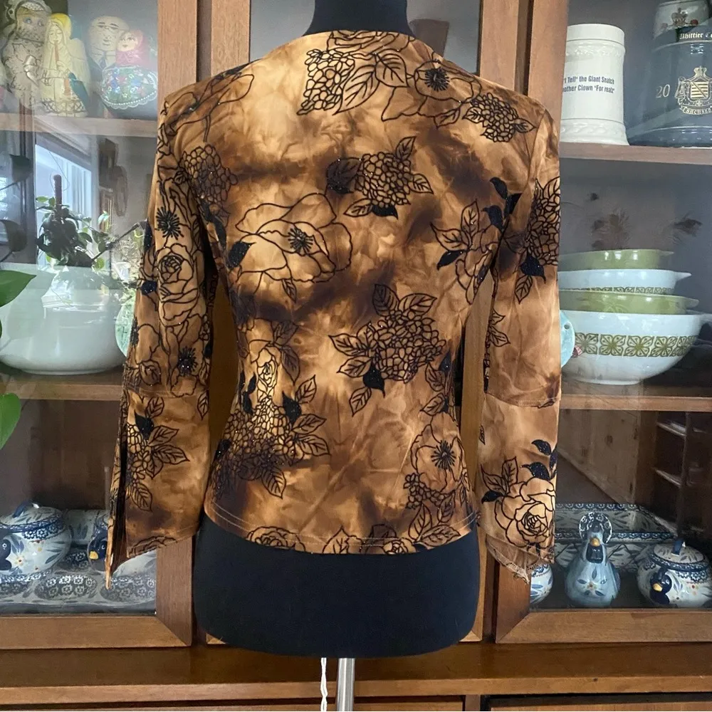 Vintage 90’s Cartise International Cold Shoulder Bell Sleeve Glitter Top Brown Size M - Image 6