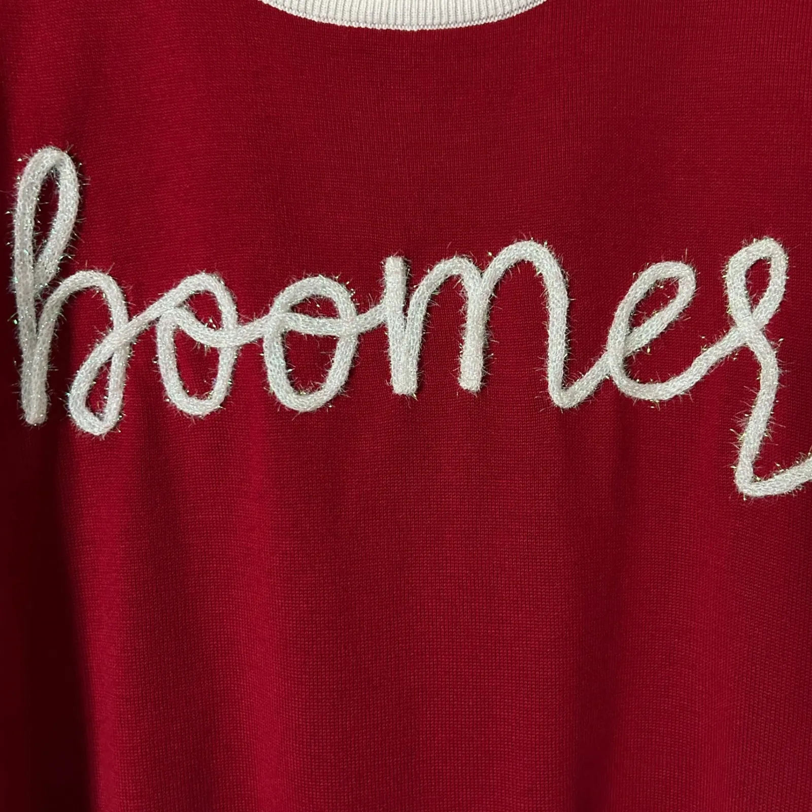 NEW Queen of Sparkles Red OU Boomer Sooner Knit Top Short Sleeve Sweater Large - Image 3