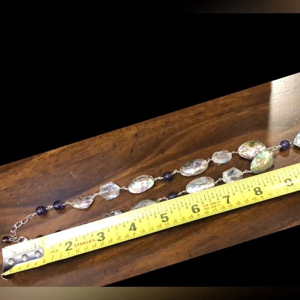 Vintage Abalone Amethyst Crystal Necklace with Abalone Teardrop Pendant - Image 6