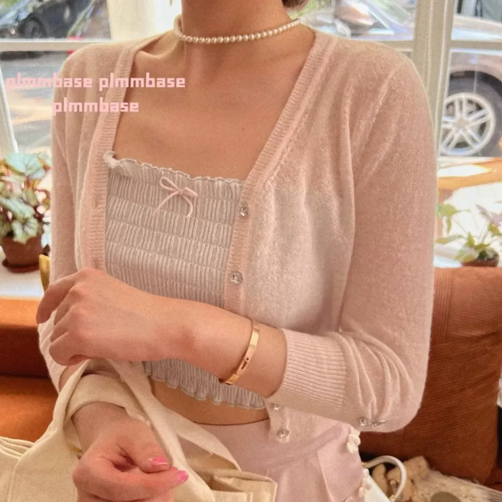 Japanese Kawaii Style Pastel Blue Cottage Ballet Y2K Ruffle Bibbon Bow Crop Top - Image 2