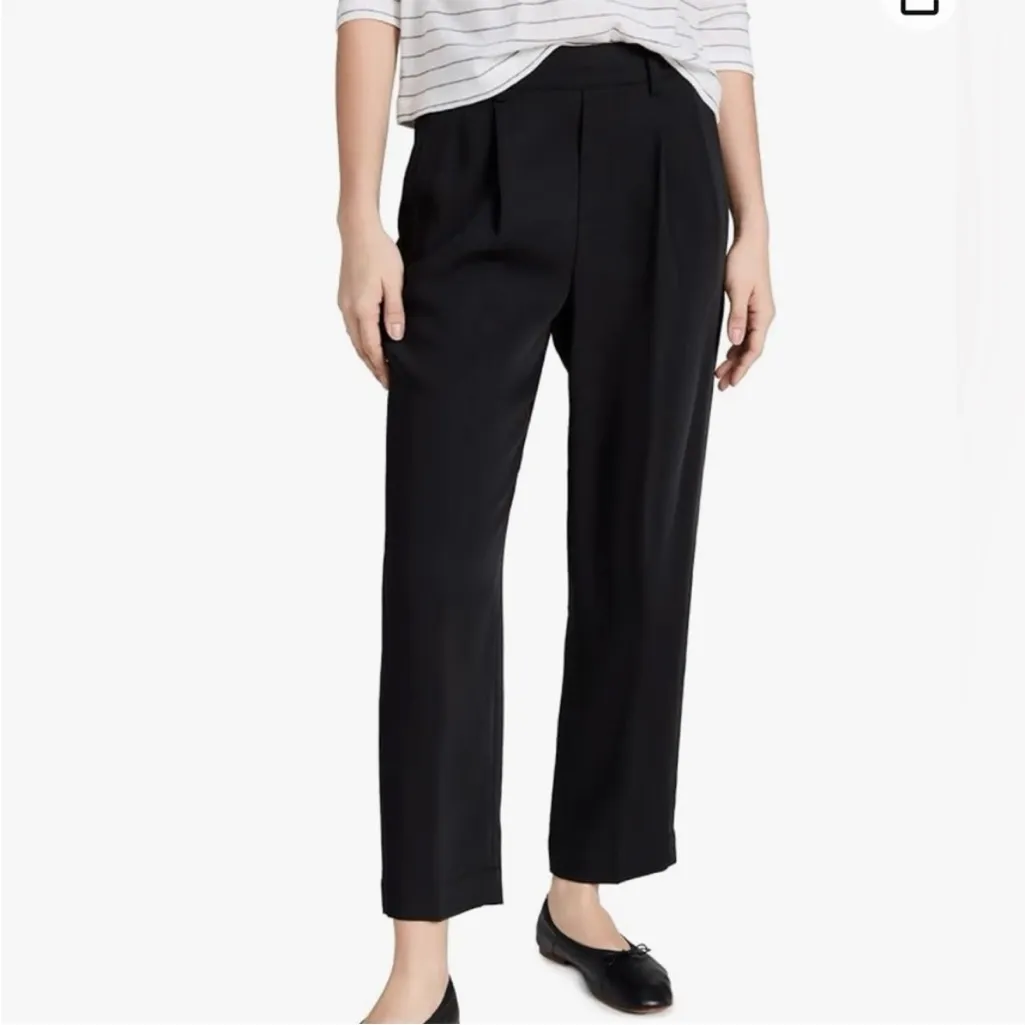 Vince Pull On Elastic Waist Faux Closure High Waist Semi-Satin Black Pants - Image 2