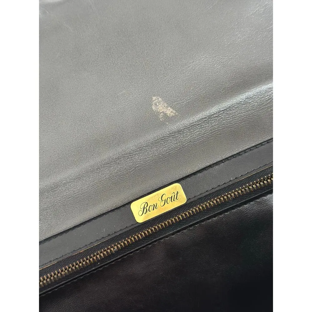 Vintage Bon Goût 70s Velvet Logo Crossbody Gray Black Silver Chain Leather - Image 5