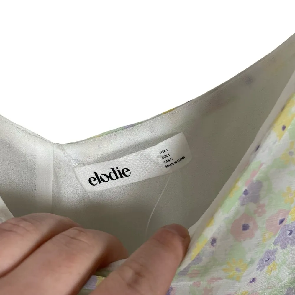 NWT Elodie Women’s Ruched Floral Ruffle Pastel Mini Dress Multicolor Sz L - Image 2