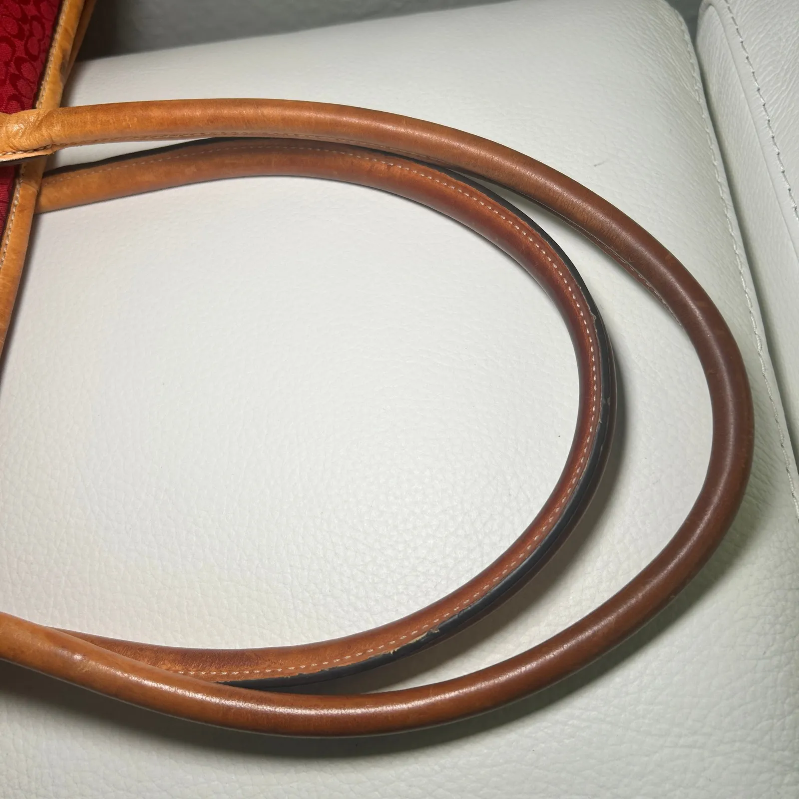 Vintage Coach 3602 Red Signature Jacquard Tote‎ Bag Leather Trim Y2K Large - Image 11