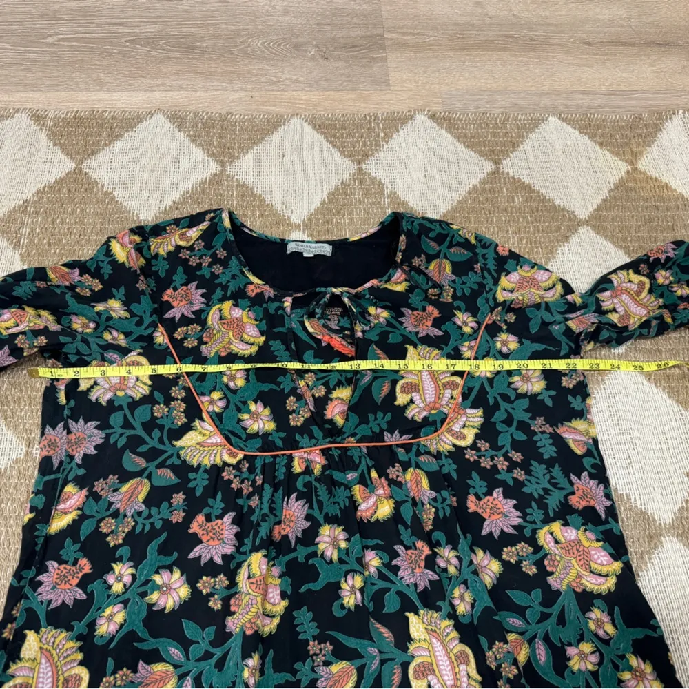 World Market dress floral tunic cotton bell long sleeve kaftan colorful flowers Black Size L - Image 11