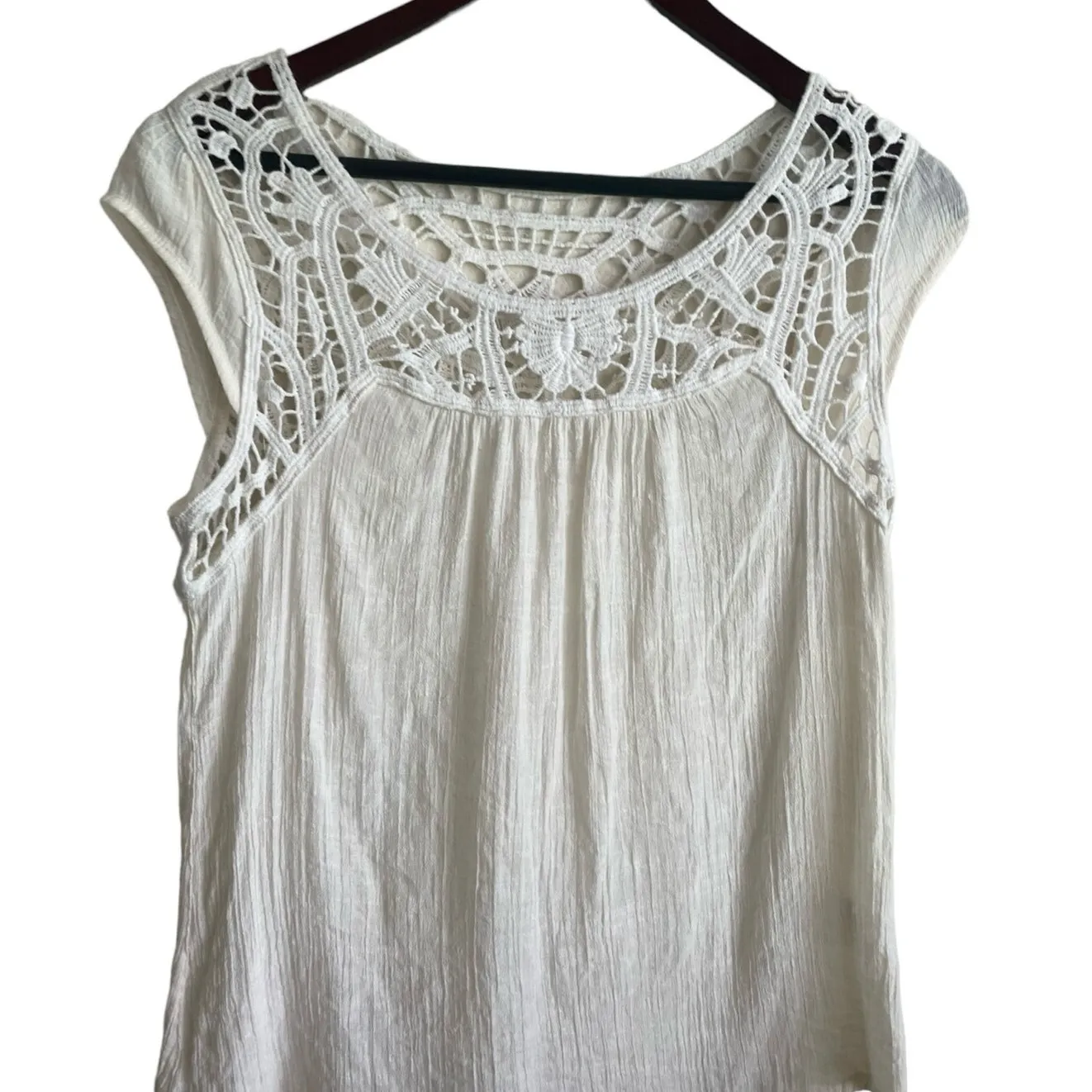 E&M Women Top S Ivory‎ Crochet Bodice Cotton Cottagecore Fairy Boho Festival - Image 5