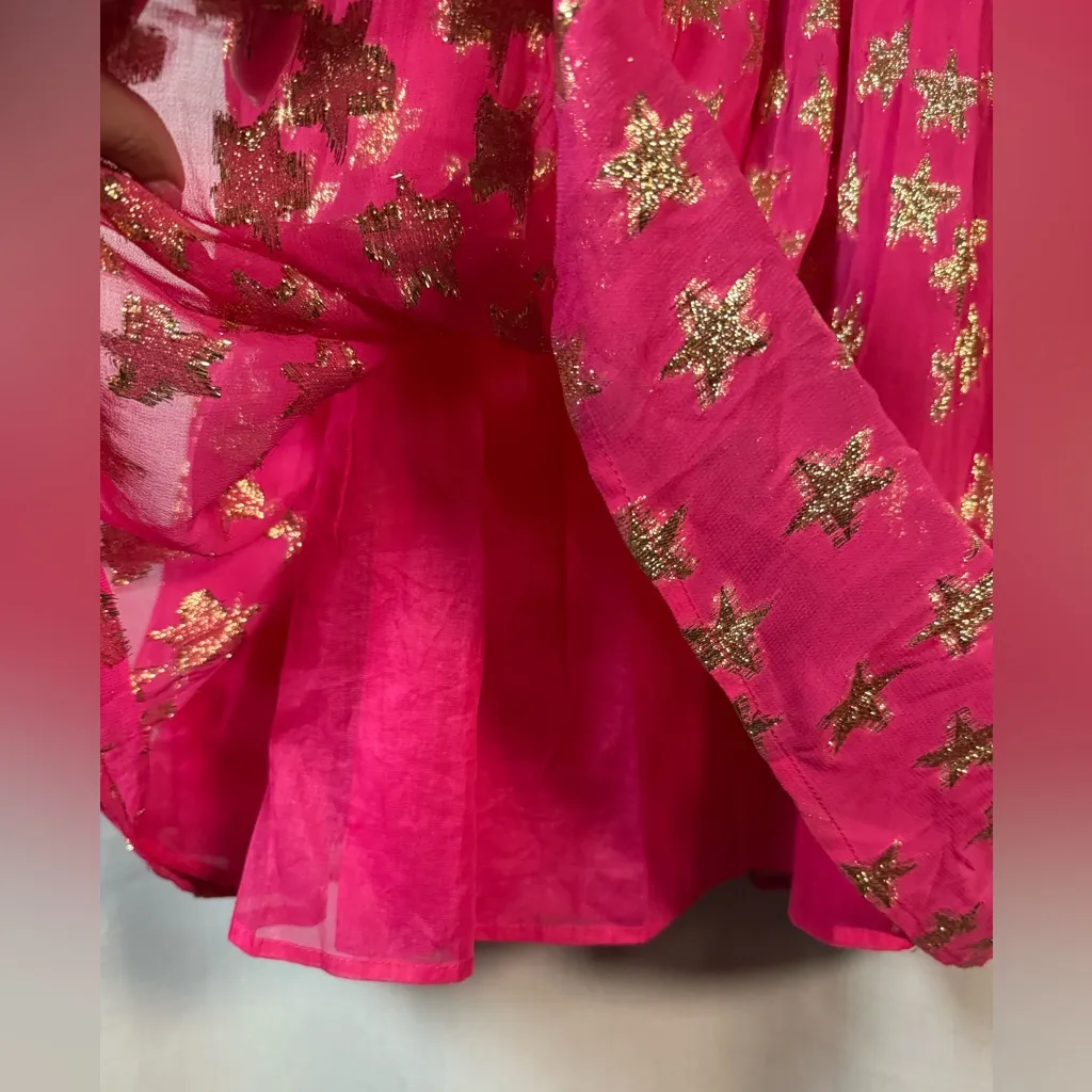 Ciebon Hot Pink and Gold Metallic Star Mini Dress Size Small - Image 6