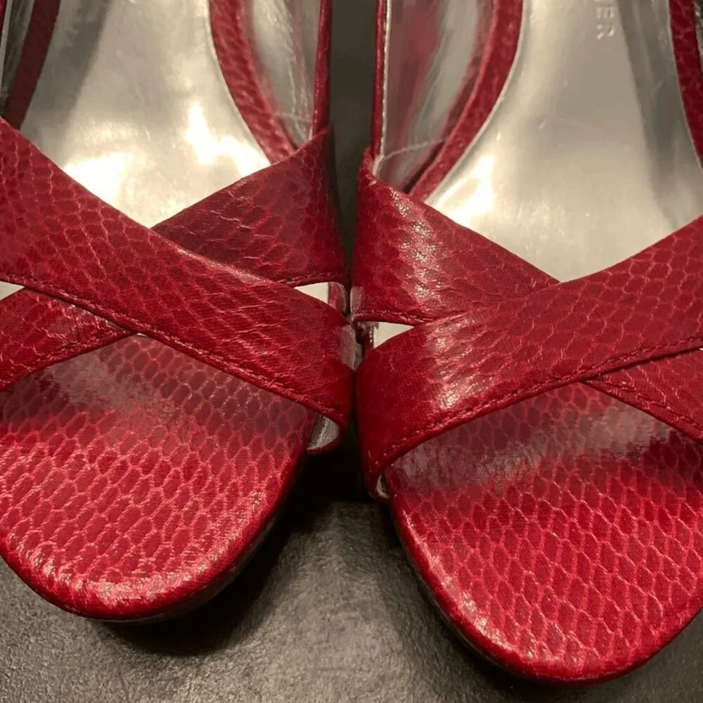 Etienne Aigner Women's Crisscross Strap Texture Red Sling Back Wedge Sandals 6.5 - Image 2