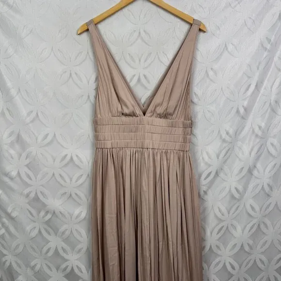 REISS Taupe V Neck Pleated Midi Dress‎ Women US Size 8 NWT - Image 8