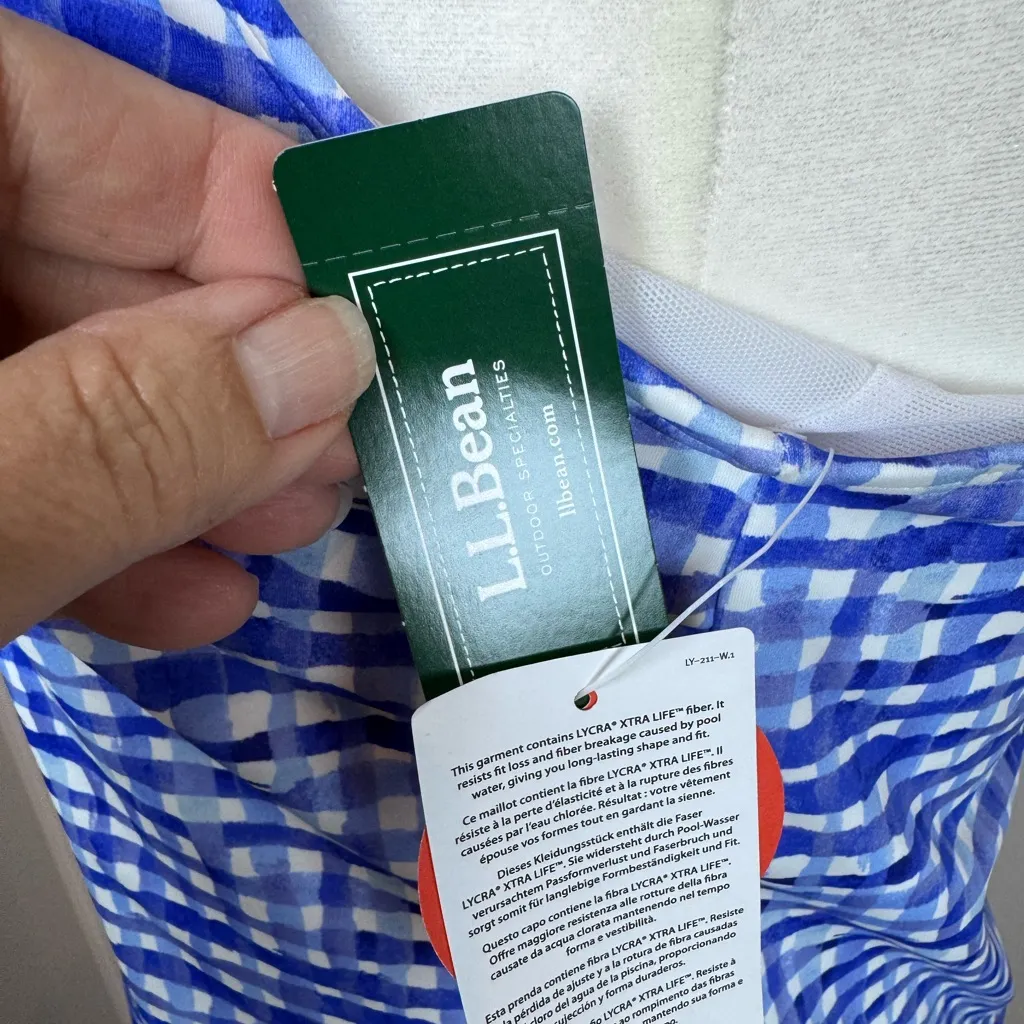 LL Bean SunSmart Tankini Top UPF 50+ Cobalt Gingham Resortwear Swim Tank Size 10 - Image 5