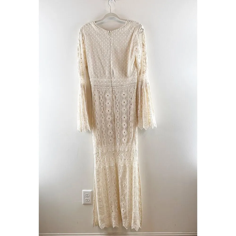 Jen’s Pirate Booty Chaouen Lace Crochet Boho Maxi Dress Ivory XS - Image 16