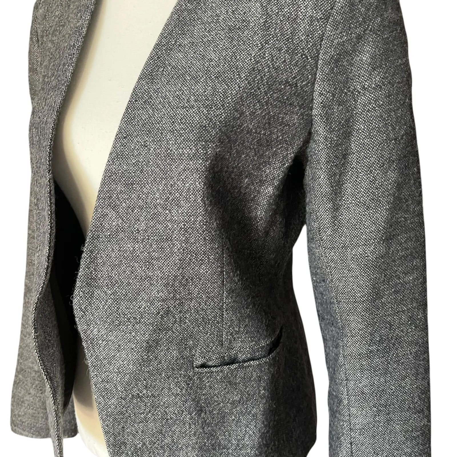 Theory Women's Blazer Size 6 Gray Linen Wool Blend Business Casual Career Jacket - Image 2