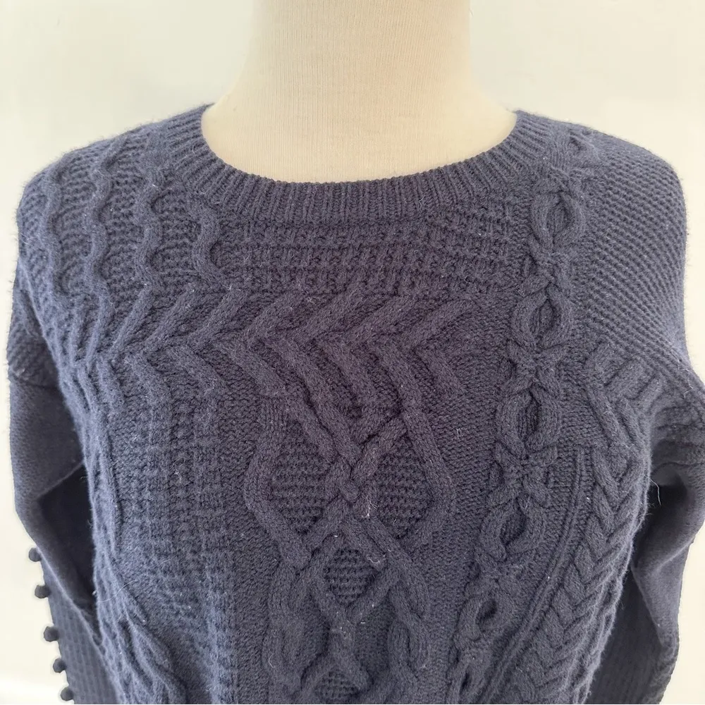 MADEWELL Navy Blue Cable Knit Open-Side Bobble Pullover Sweater | Small - Image 3