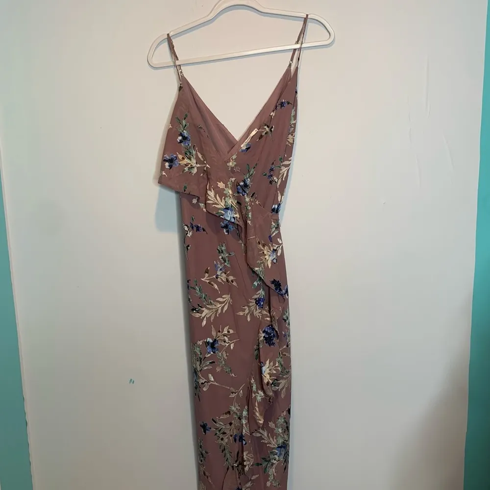 Tularosa Selena Midi Wrap Dress Mauve Floral Purple Ruffle Revolve - Image 2