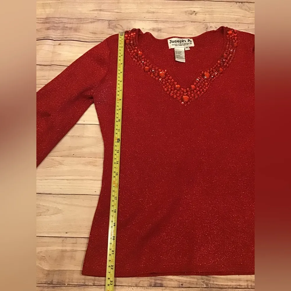 Joseph A. Red metallic beaded top sweater womans size medium - Image 6