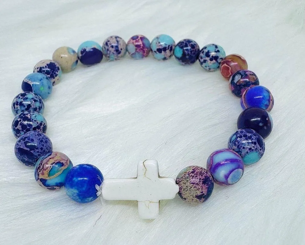Wholesale Cross 8mm beaded Natural Stone Bracelets - Image 7