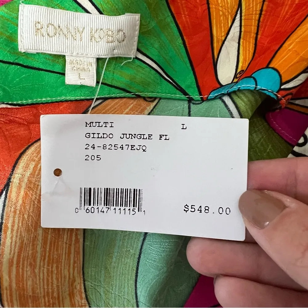 NEW NWT Ronny Kobo Gildo One Shoulder Silk Midi Dress In Jungle Floral Multiple Size L - Image 12