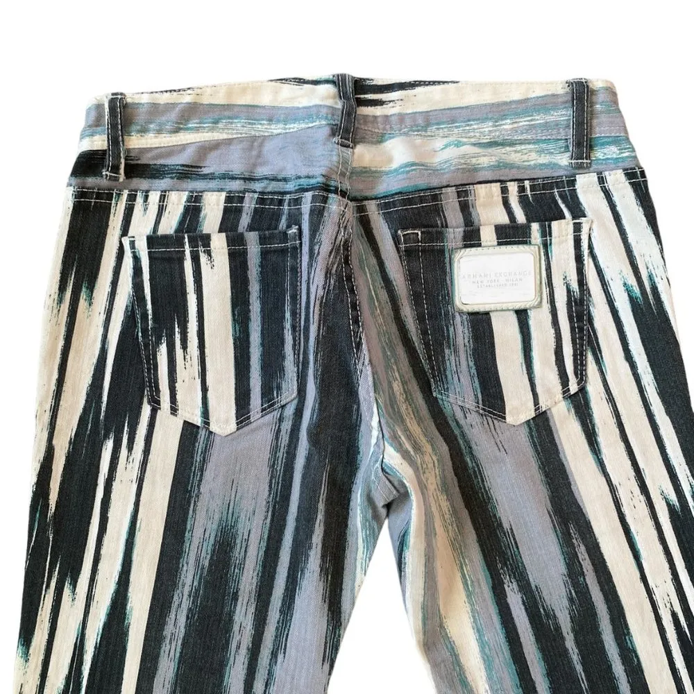 Armani Exchange womens size 4 brushed stripe black gray teal white skinny jeans - Image 4