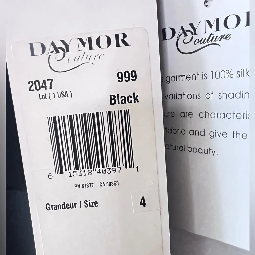 Vtge Daymor Womens 100% silk Black Elegant V neck Ruffle Layered Dress Sz 4 Maxi - Image 7