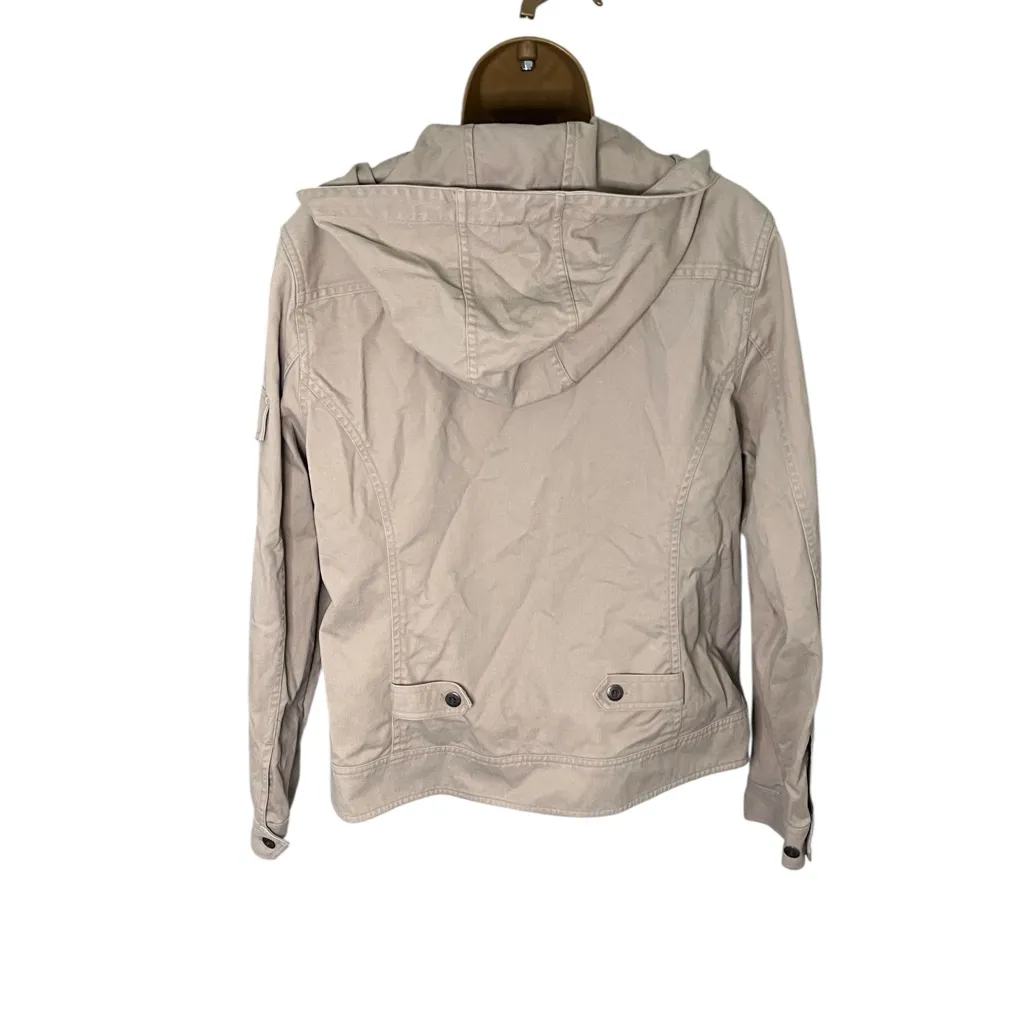 Christopher & Banks Utility Jacket Zip Up Hooded Cotton Beige L - Image 2