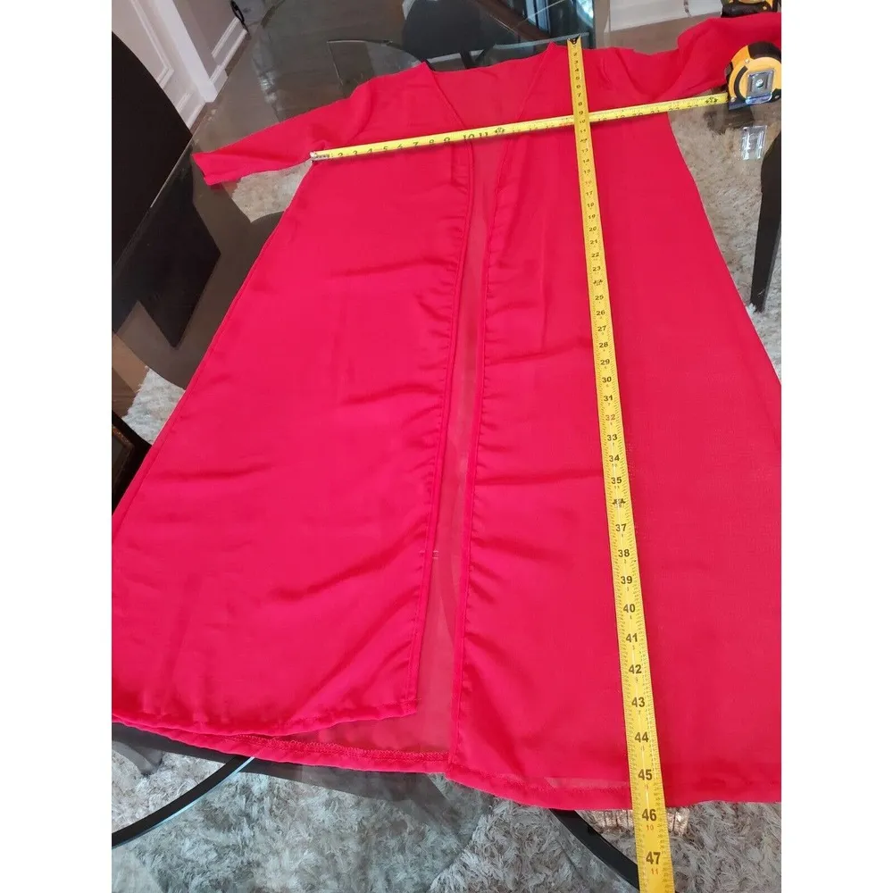 SHEIN Kimono Solid Red Polyester 3/4 Sleeve Open Front Knee Length Dress Size XL - Image 8
