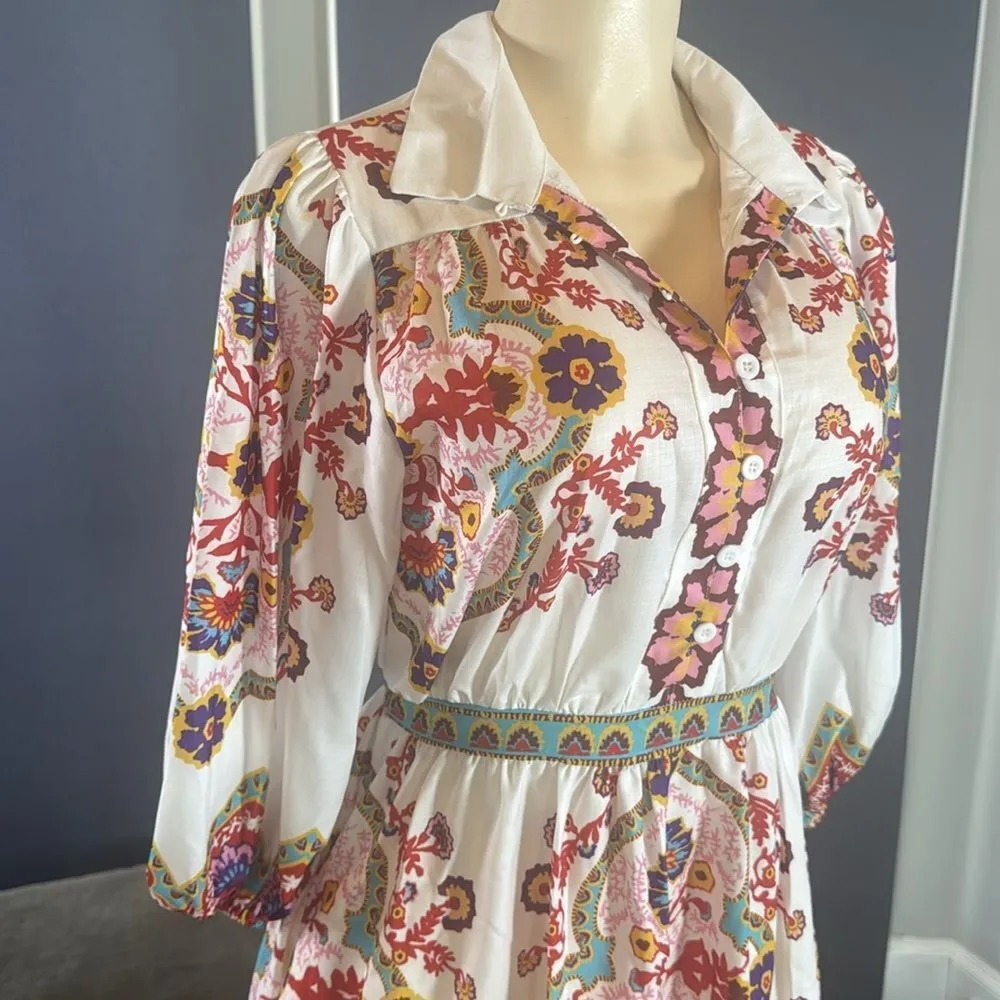 Women’s Floral Print White Summer Mini Dress *Tag Size M fits like a SMALL NEW White - Image 3