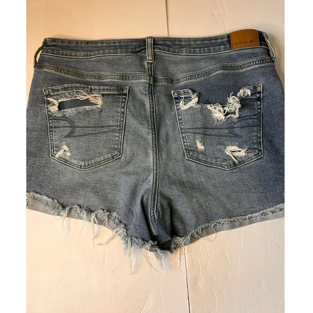 American Eagle Stretched High Rise Shortie Distressed Women Jean Shorts Size 14 - Image 7