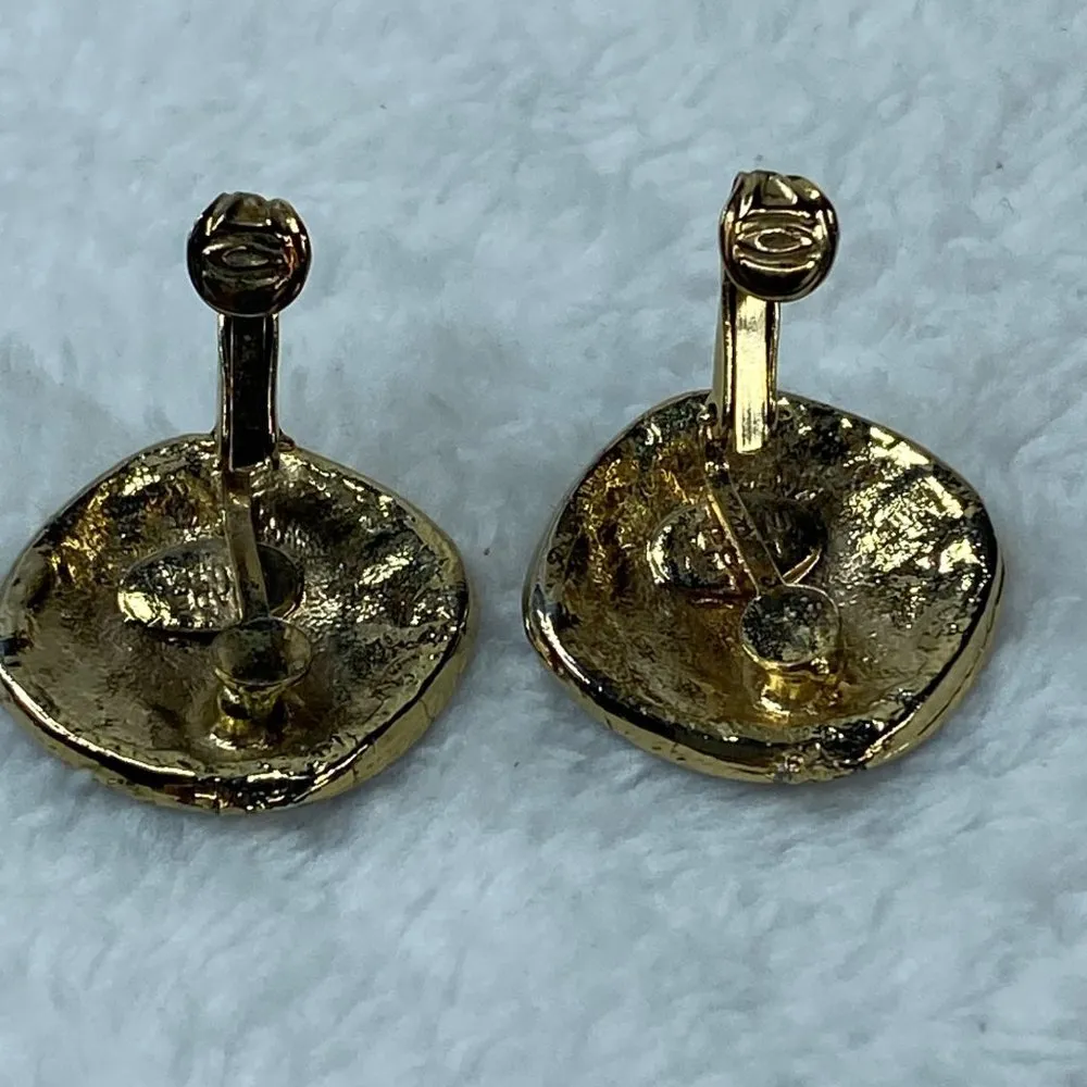 Cloisonne Enamel Metal Clip on Earrings Abstract Design Stamped Made USA - Image 9