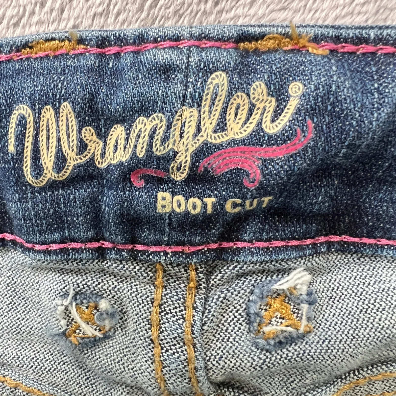 Wrangler Boot Cut Jeans Dark Wash‎ Denim Embellished Pockets Size 7x36 Cowgirl - Image 6