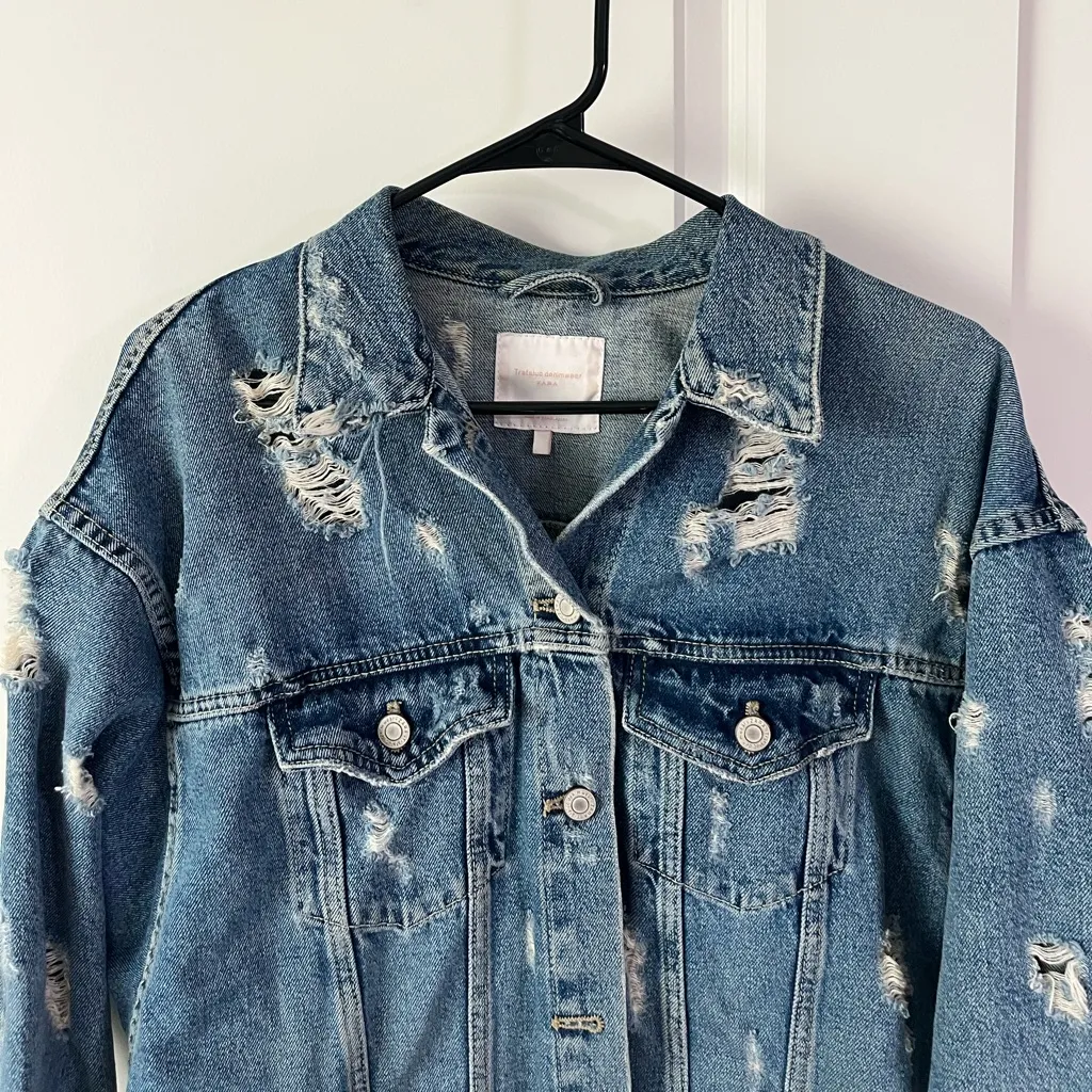 ZARA [] Long Distressed Denim Jacket-Medium - Image 5