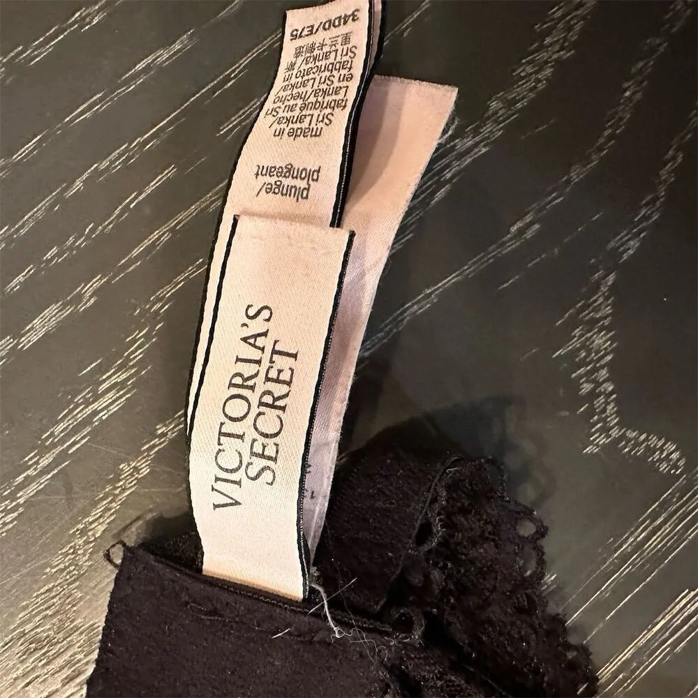 Victoria's Secret Black Lace Plunge Bra Gold V-Detail Women 34DD - Image 5