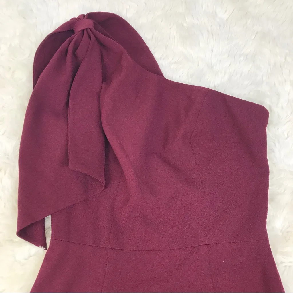DRESS THE POPULATION TIffany Burgundy One Shoulder Midi Dress Cocktail Party New - Image 5