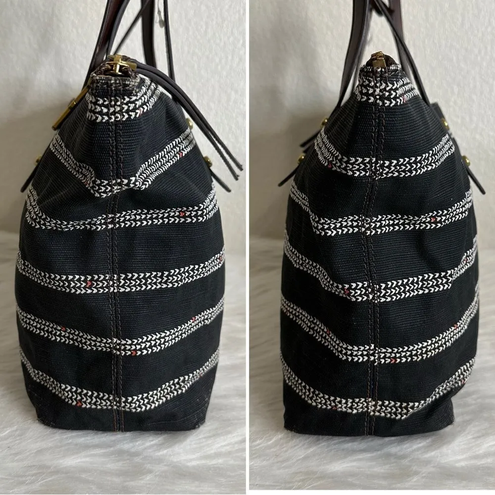 Fossil Jenna Black White Heart Striped Tote Bag - Image 10