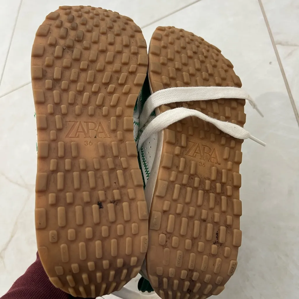 ZARA White & Green Combo Sneakers Size 36 EU - Image 6