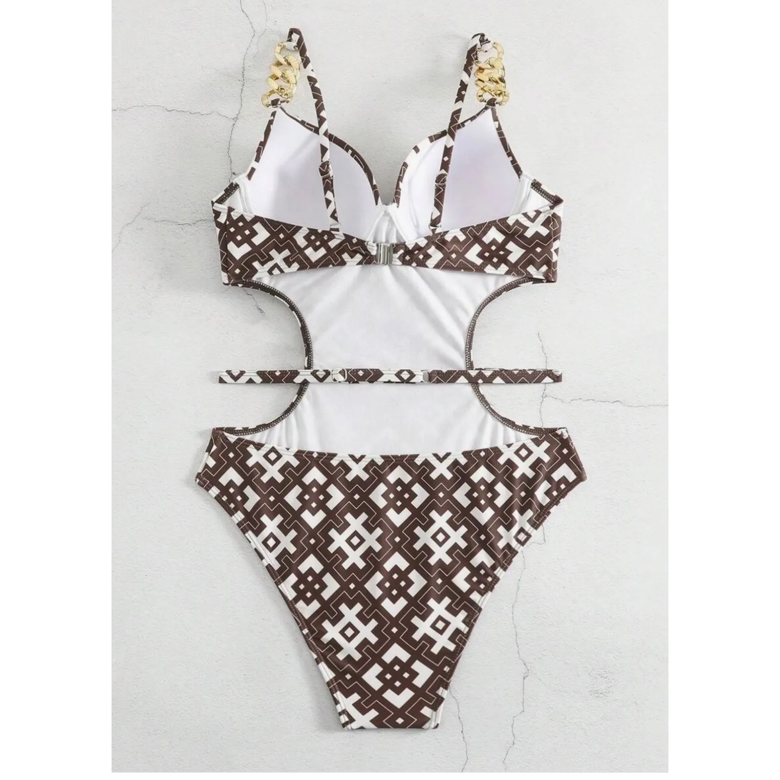 Swim Chiccia Women's Geometric Print Cut Out One-Piece Swimsuit Bathing‎ Suit - Image 6