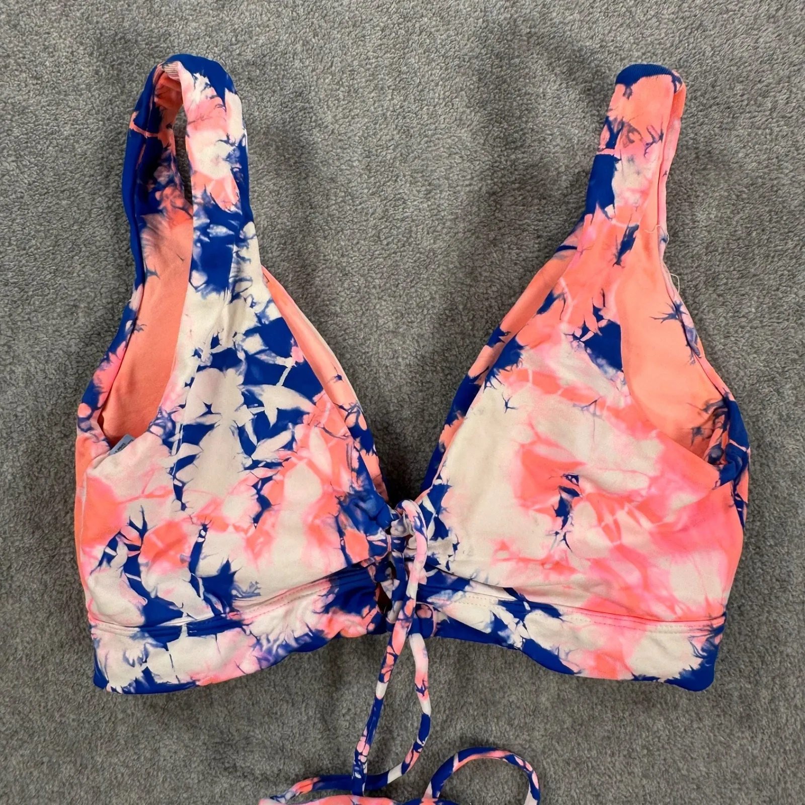 Maaji Marble Allure Long Line Reversible Bikini Top Women's Small Blue Pink Tie - Image 7