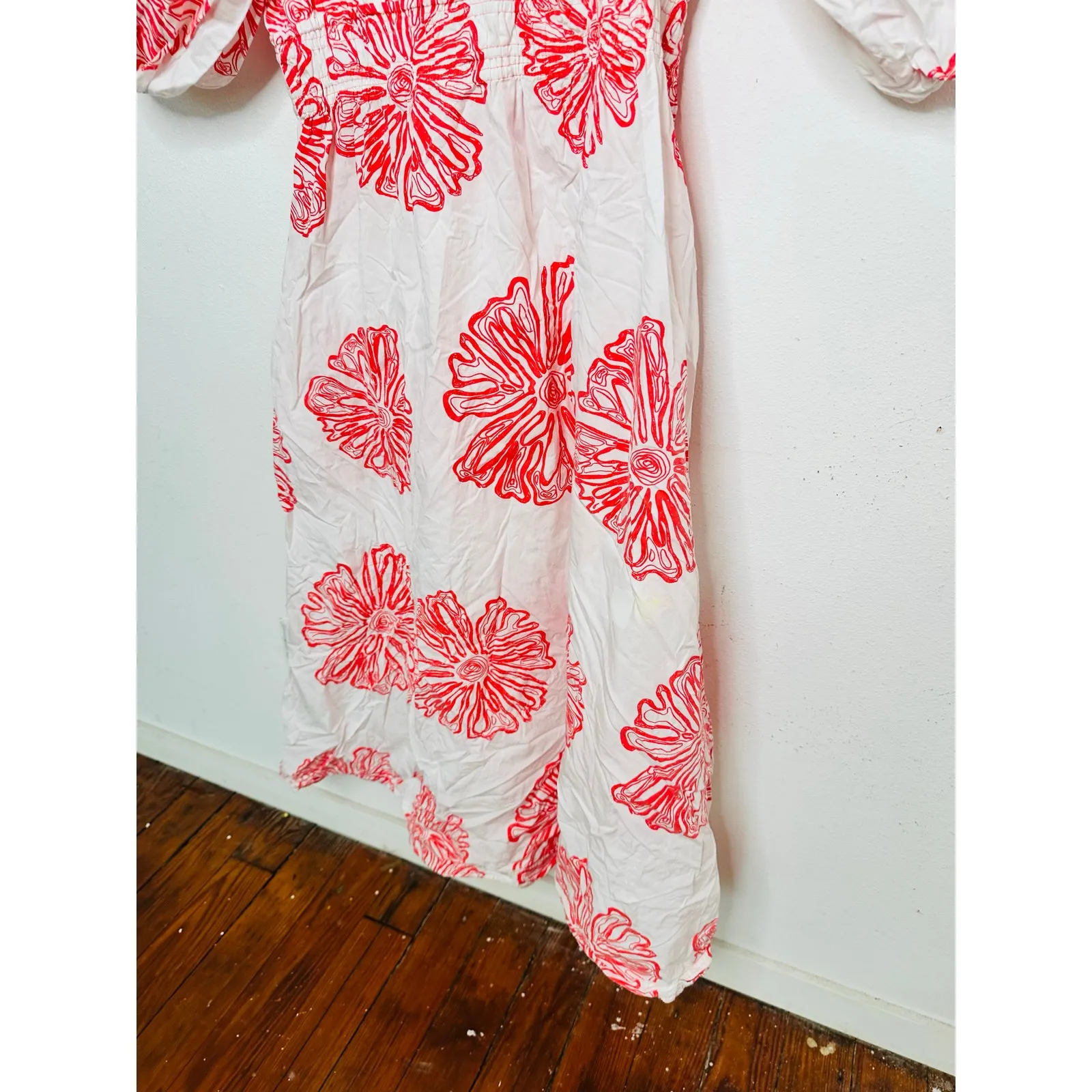 MARIE OLIVER Pink Floral 100% Cotton Ava V-Neck 3/4 Sleeve Maxi Dress Size M - Image 8