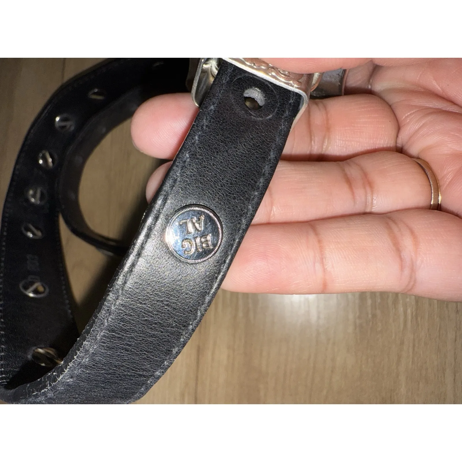 Western Cowgirl Black Leather Belt Concho Heart German Silver Big‎ Al's 38" Boho - Image 6