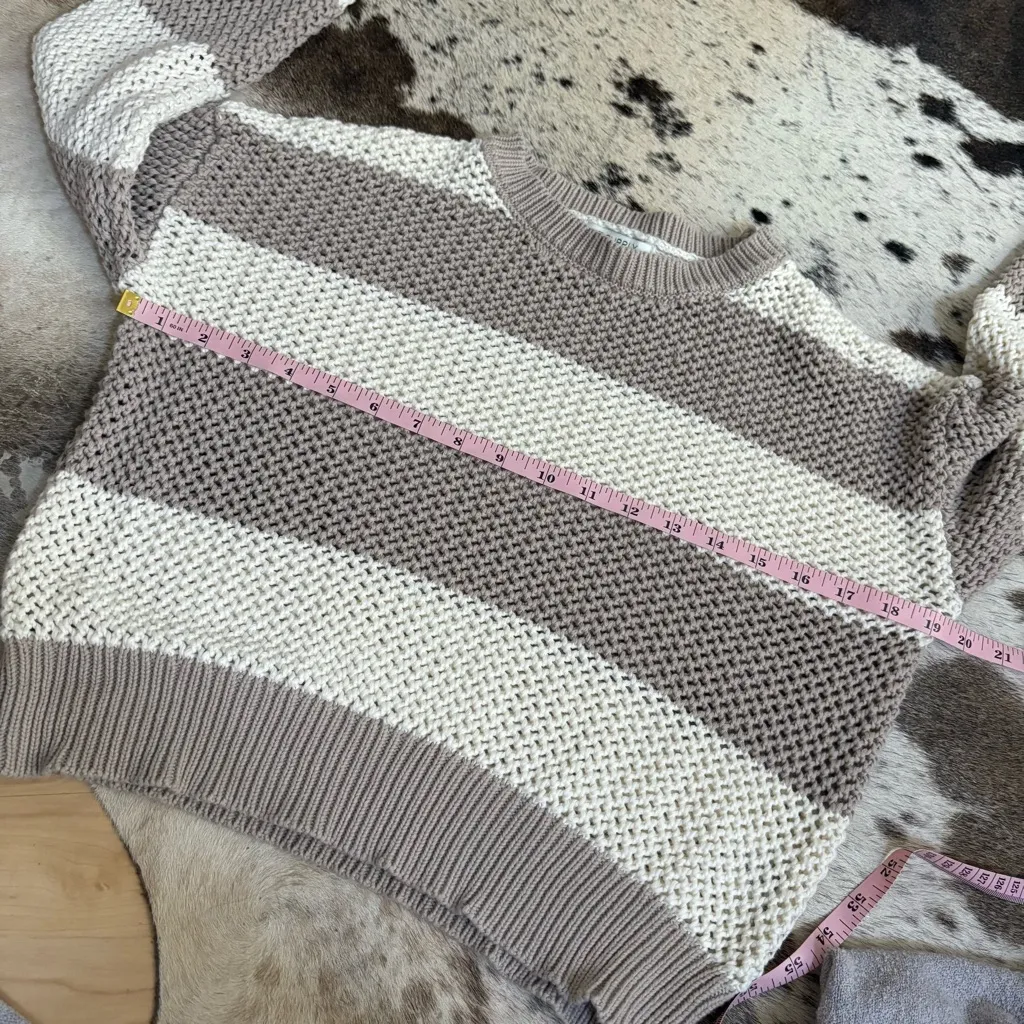 Z SUPPLY Knit Striped Putty Broadbeach Stripe Sweater tan Size Extra‎ Small White - Image 5