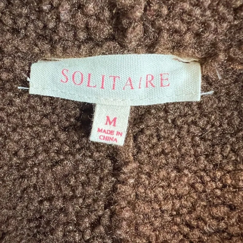 Solitaire Coat Womens Medium Brown Faux Suede Shearling Lined Oversized Collar M - Image 9