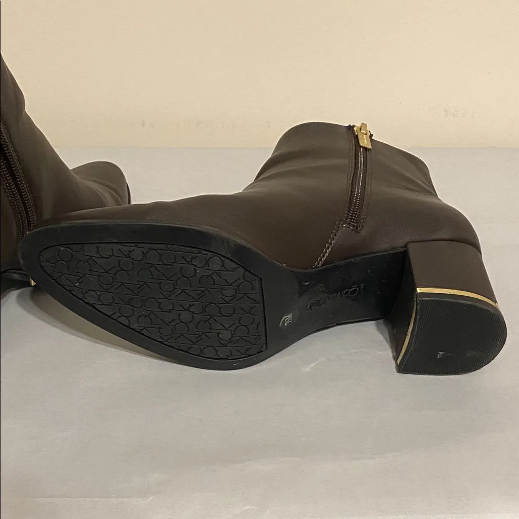 Calvin Klein Coffee Bean Brown Block Heel Chelsea Fioranna Boots Gold Size 7.5 - Image 5