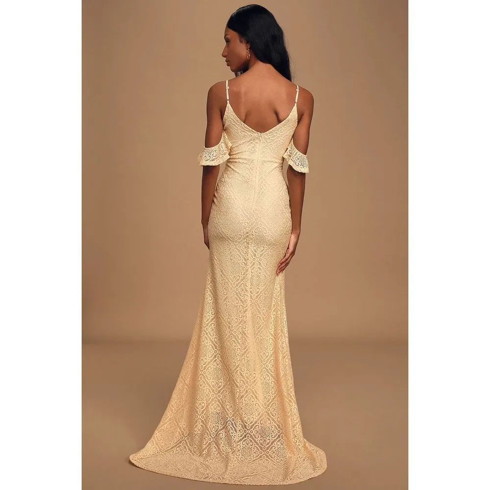 Lulu’s Declare My Love Cream Lace Cold-Shoulder Mermaid Maxi Dress - Image 4