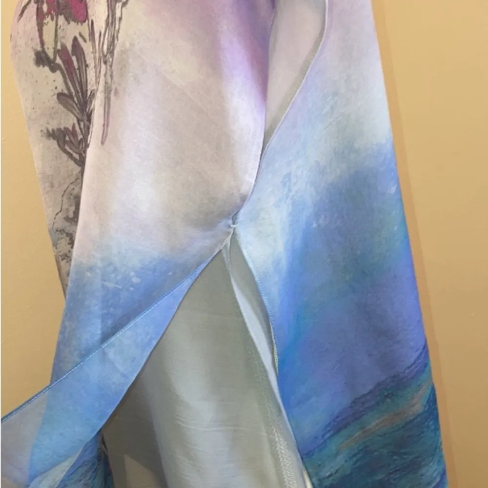 Jim Thompson Katherine 100% Thailand silk blouse poncho one size lilies RARE NWT Blue - Image 4
