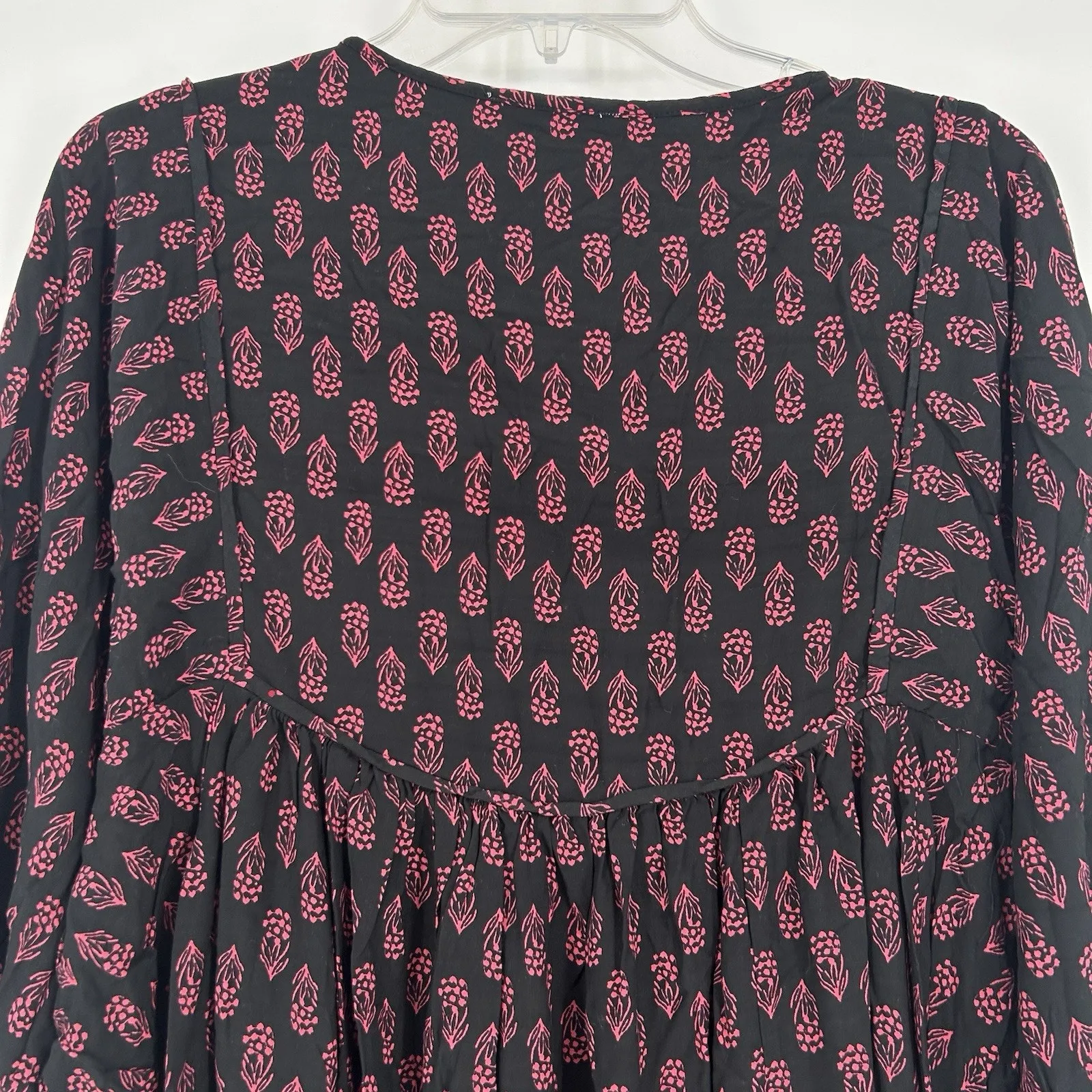 Beach Lunch Lounge Boho Peasant Dress Black Pink Floral Balloon Sleeves Size XXL - Image 6