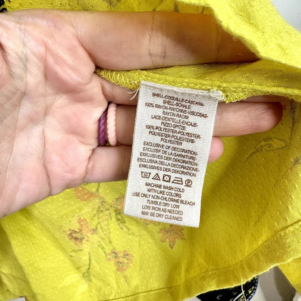 Free People NWT Boogie All Night Chartreuse Yellow Embroidered Lace Floral Top - Image 9