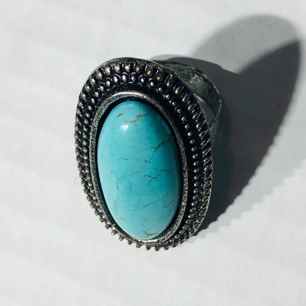 Custom Made Turquoise Blue Chain Necklace Earrings Ring Set - Image 4