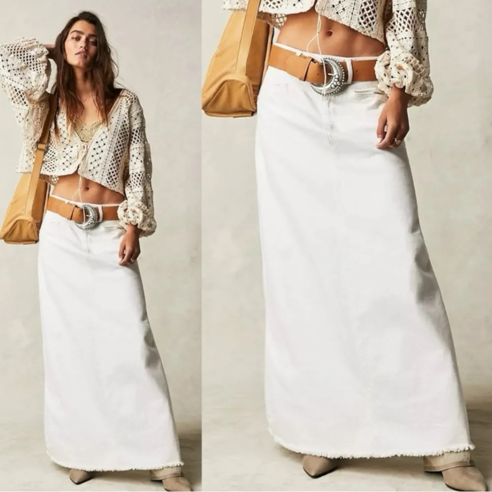 Free People Come As You Are Denim Maxi Skirt in White Size 2 NWT - Image 5