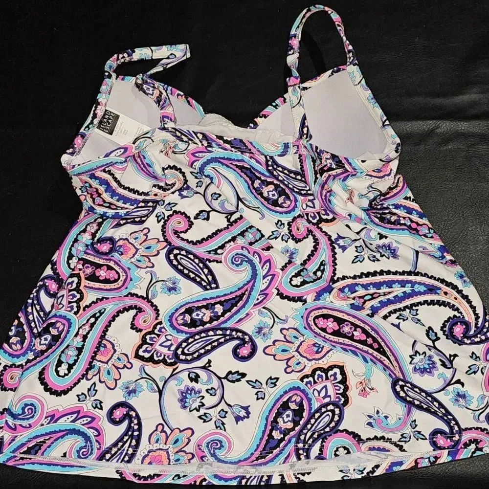 NWT Island Escape Womens‎ Floral Paisley Swim Top 6 Pink - Image 2