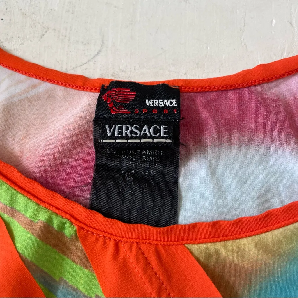 Versace Sport Y2K Retro Diagonal Stripes Colorful Funky Tank Top Size XL - Image 8