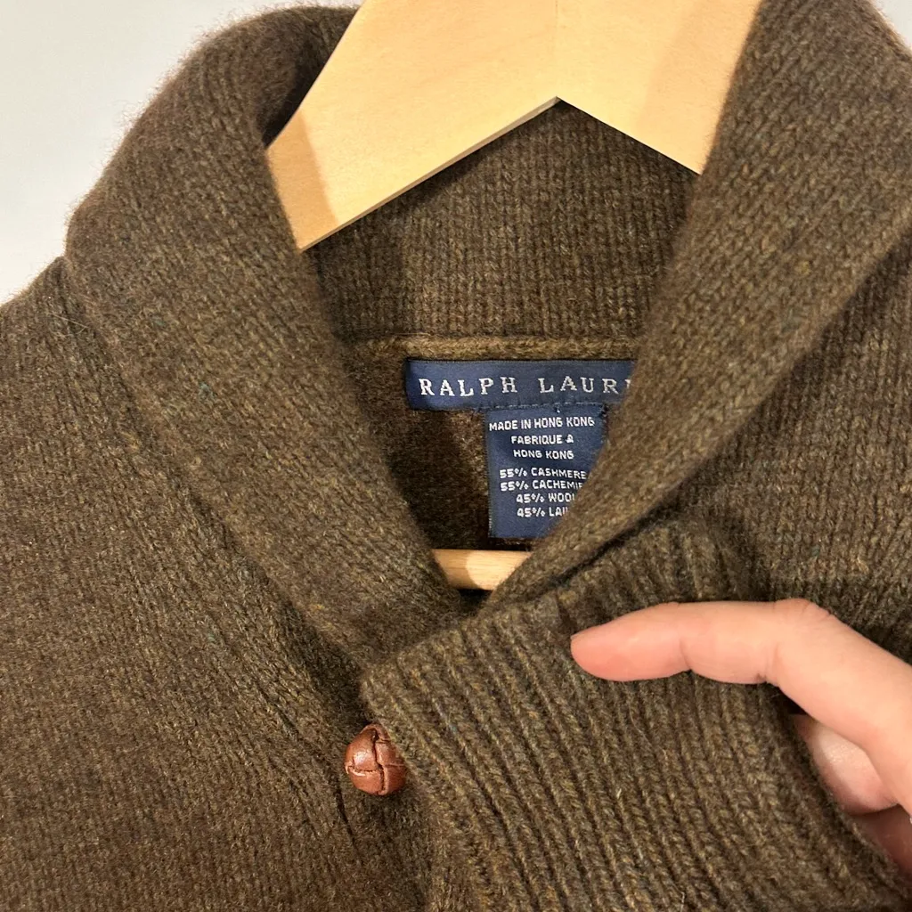 90’s Ralph Lauren cashmere-wool shawl sweater brown academia prep Hong Kong - Image 3